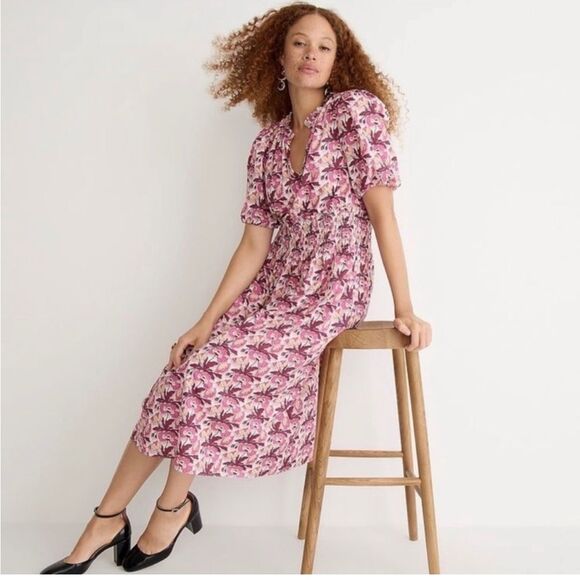 J. Crew Liberty NEW smocked waist butterfield poppy midi dress - Picture 1 of 11